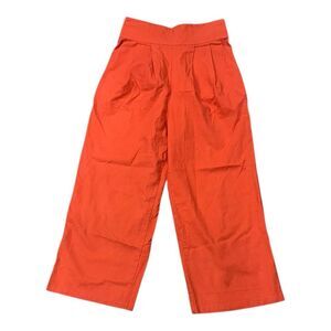 Kourt Orange Linen Blend Pleated Wide Leg Crop Pants S